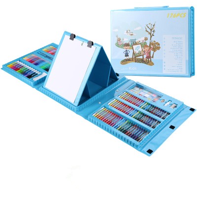 2019 New design school stationery factory price 176-Piece Trifold Easel Art Set for kids drawing